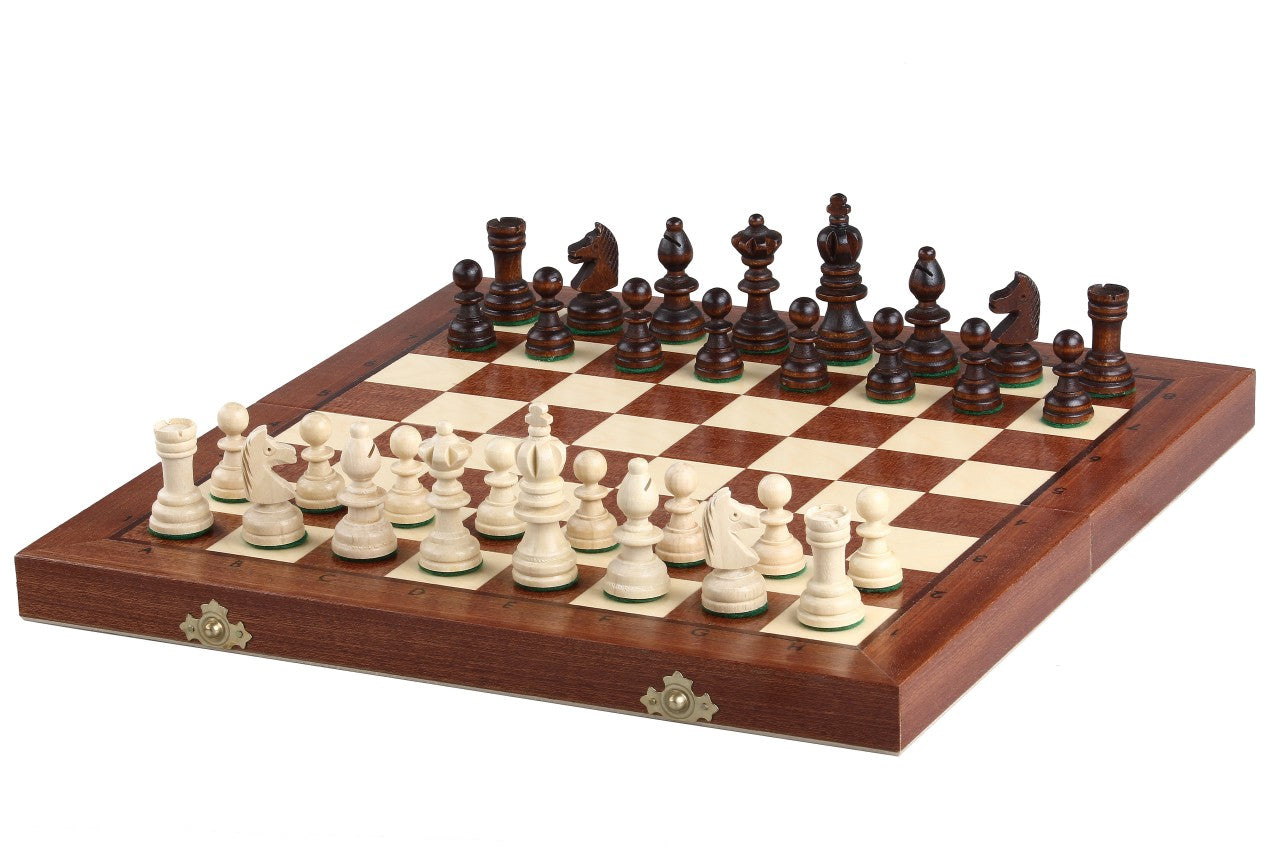 Juego de ajedrez olímpico pequeño con incrustaciones y bandeja (tamaño King de 2,56 pulgadas)