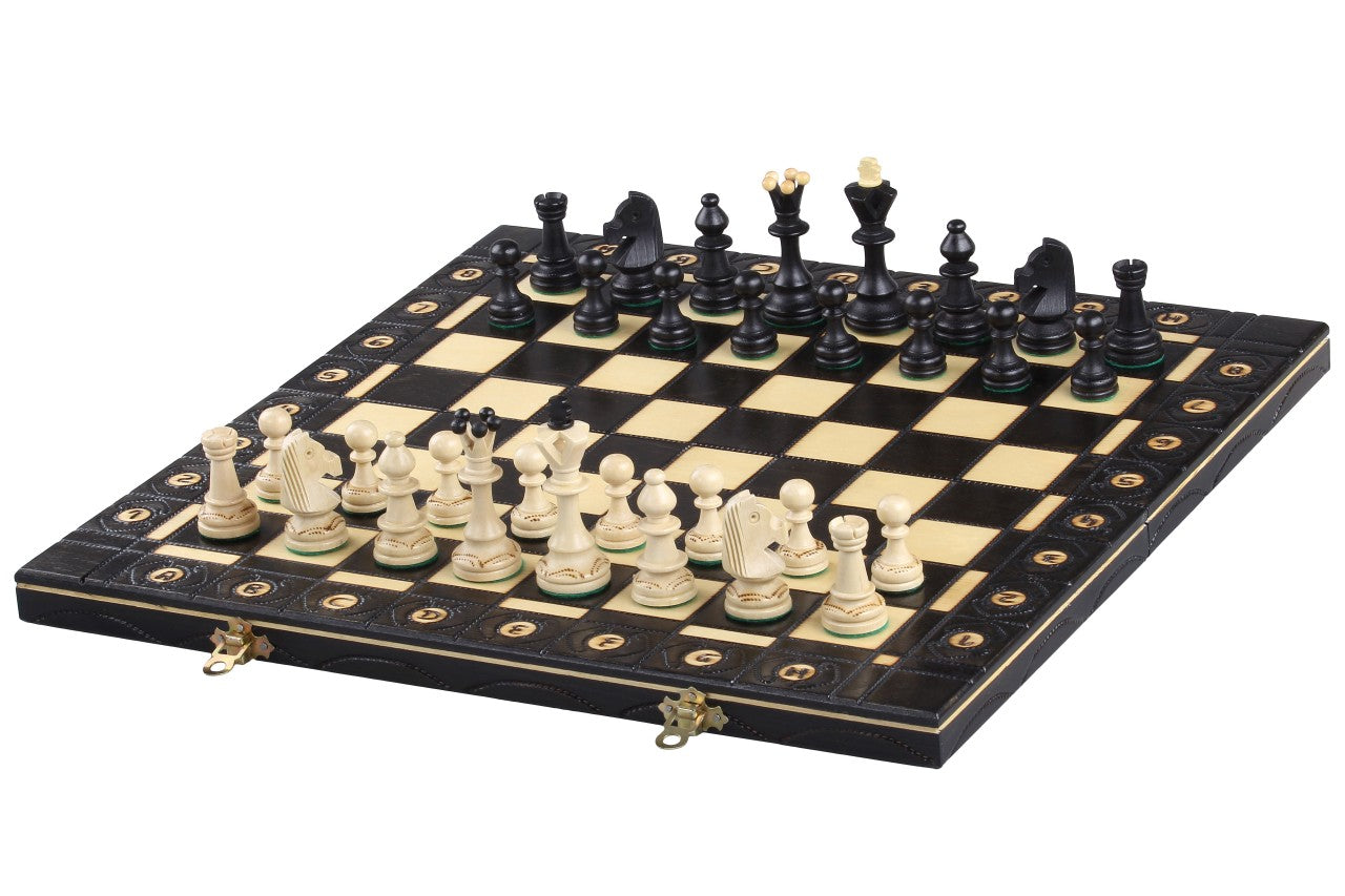 Juego de ajedrez Senator de 14,2 pulgadas con bandeja (pieza King de 3,2 pulgadas) – Edición Negra