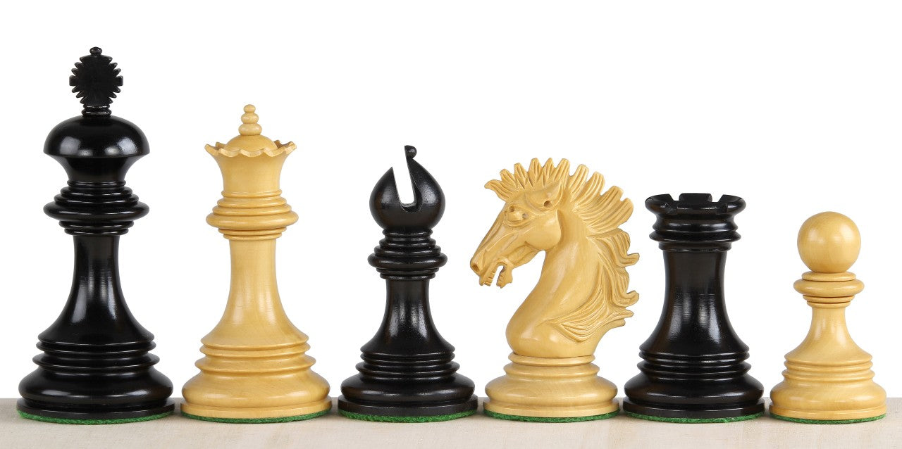 Piezas de ajedrez exclusivas Sunrise de 4,25" con acabado ébano