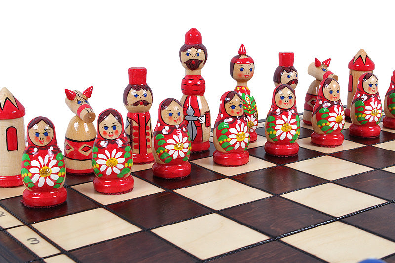 Ajedrez Babushka de madera verde, diseño ruso, tablero de 16,5"