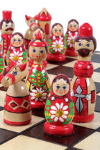 Ajedrez Babushka de madera verde, diseño ruso, tablero de 16,5"