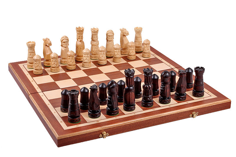 Juego de ajedrez plegable Castle Intarsia de caoba y sicomoro, tablero de 22"