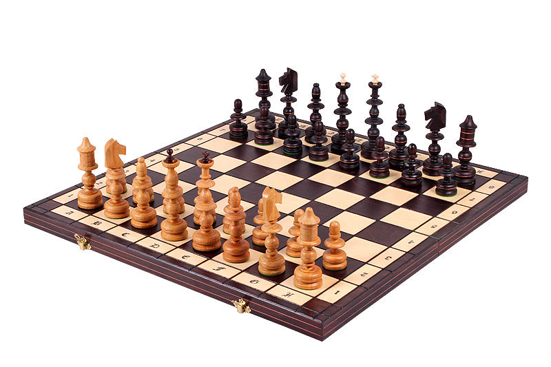 Juego de ajedrez polaco antiguo con bandeja (tamaño King de 5,5 pulgadas)