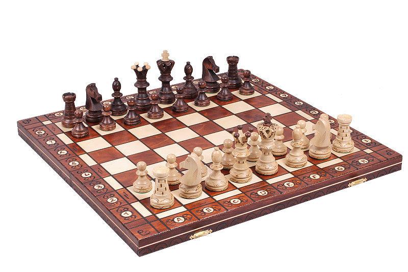Juego de ajedrez de madera Ambassador Brown Deluxe con bandeja de inserción – Tamaño n.° 5.5