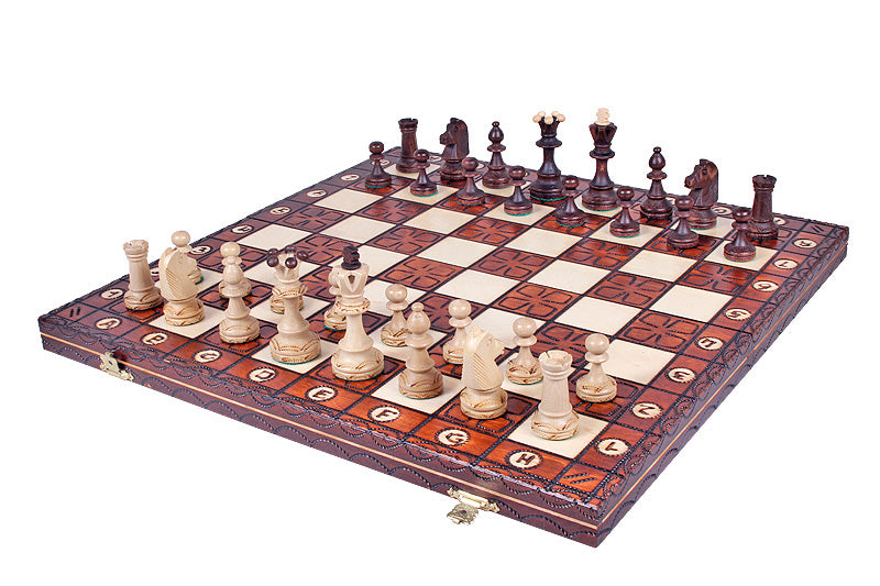 Juego de ajedrez juvenil con tablero plegable quemado (85 mm de grosor)