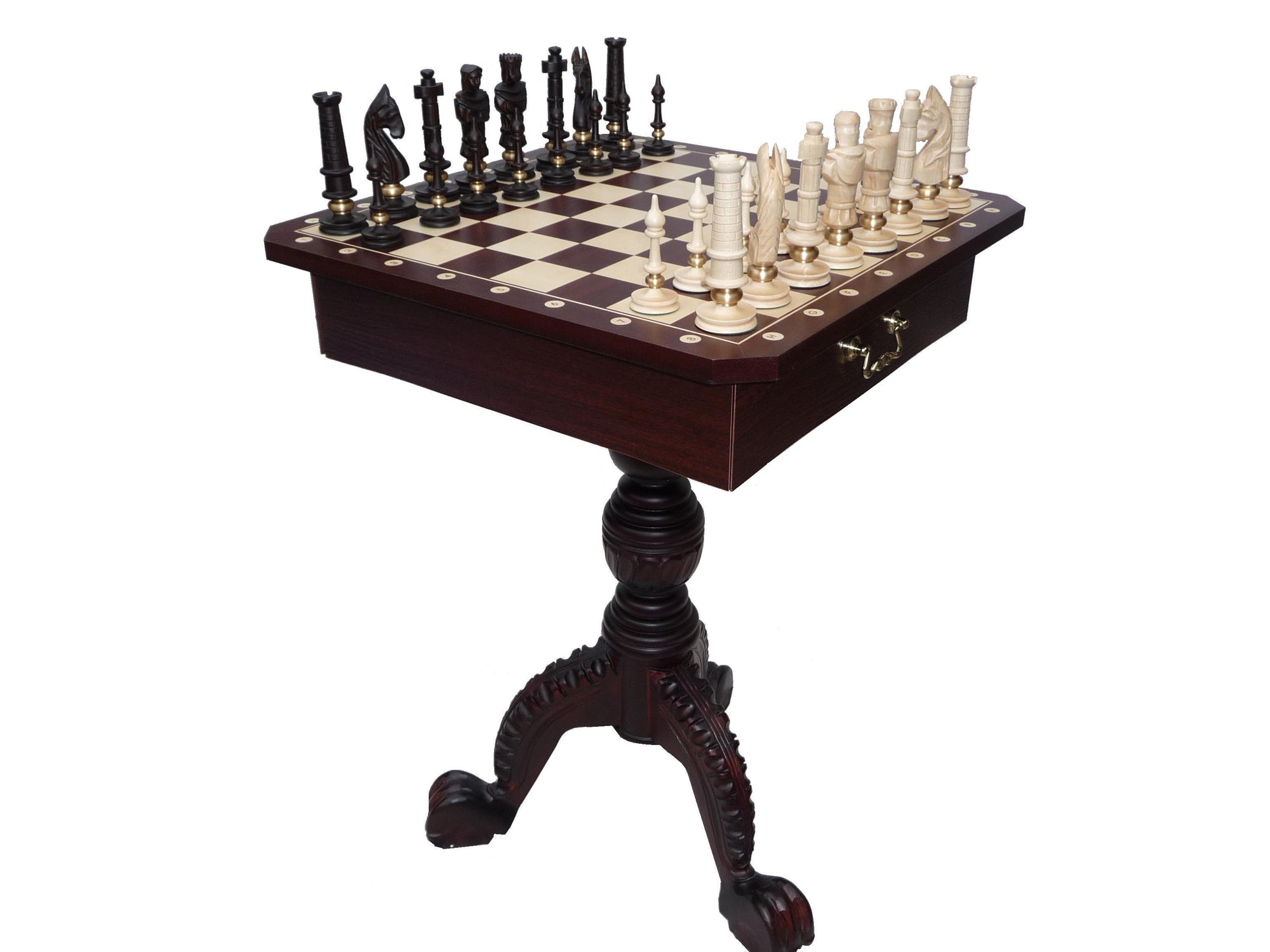 Mesa de ajedrez de caoba con piezas Royal Lux – 21 kg (Rey: 5,1 pulgadas)