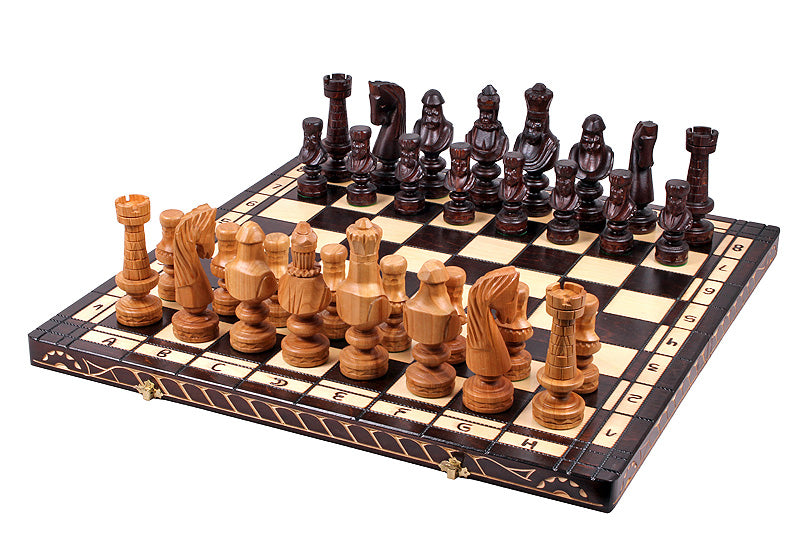 Juego de ajedrez plegable pequeño César, piezas artesanales de madera de tilo, tablero de 23,6"