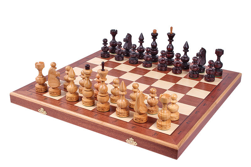 Juego de ajedrez Debiut de madera de cerezo con piezas lastradas y tablero plegable con incrustaciones, 12 cm (4,72 pulgadas)