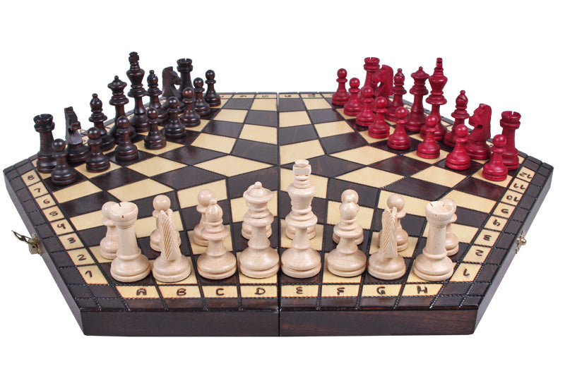 Juego de ajedrez de madera para tres jugadores, grande, 3,35 pulgadas, tamaño King