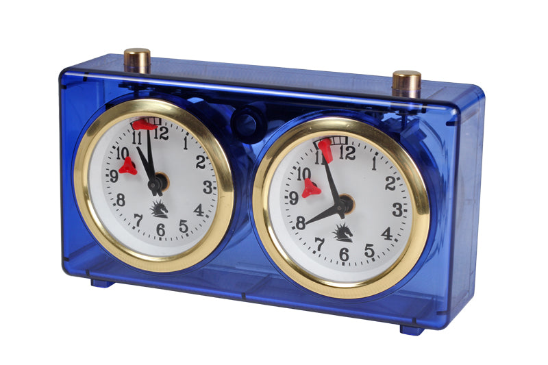 Reloj de ajedrez clásico de plástico – Azul transparente (pequeño)