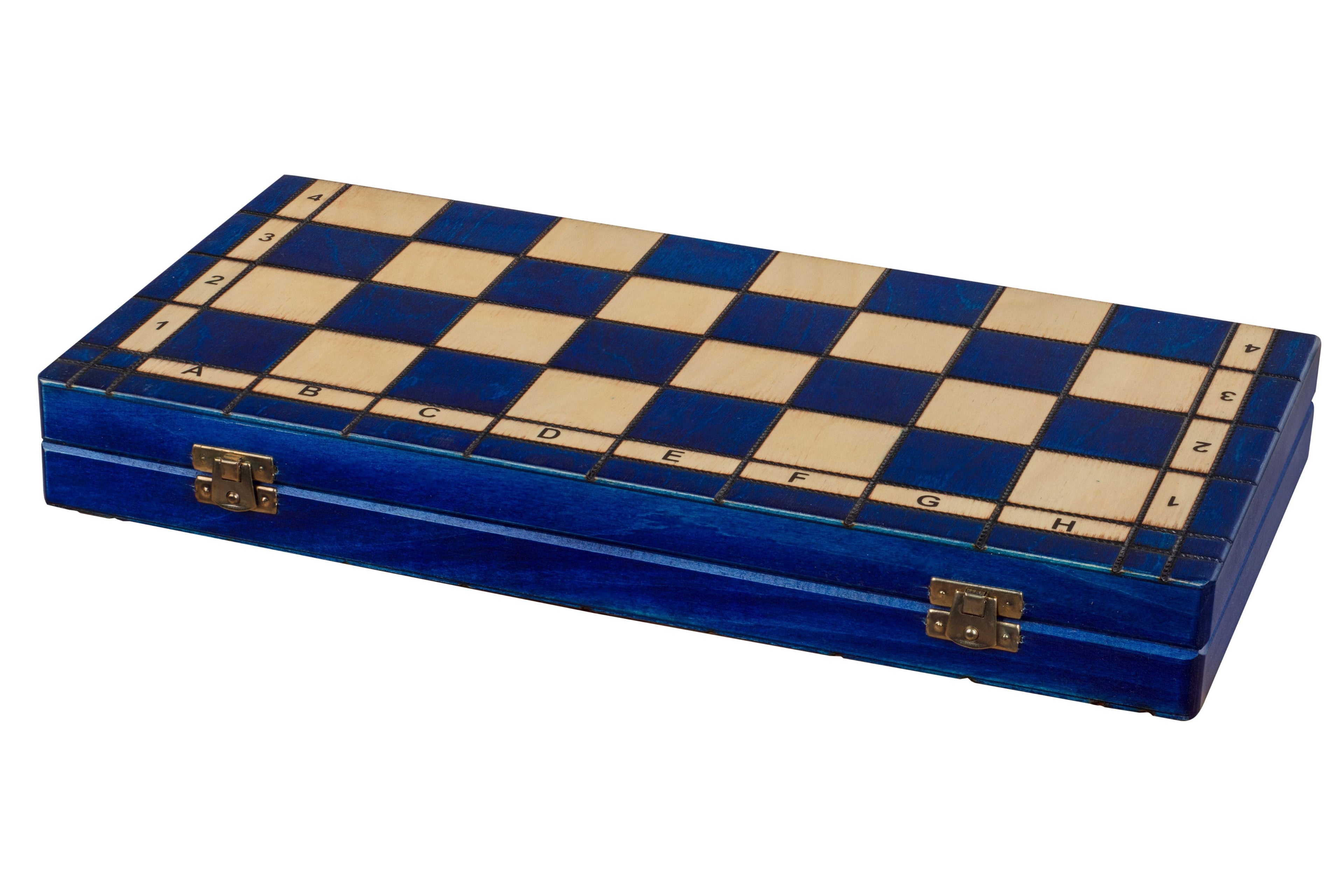 Juego de ajedrez plegable azul tamaño as n.° 4 con rey de 9,9 cm y compartimento de almacenamiento