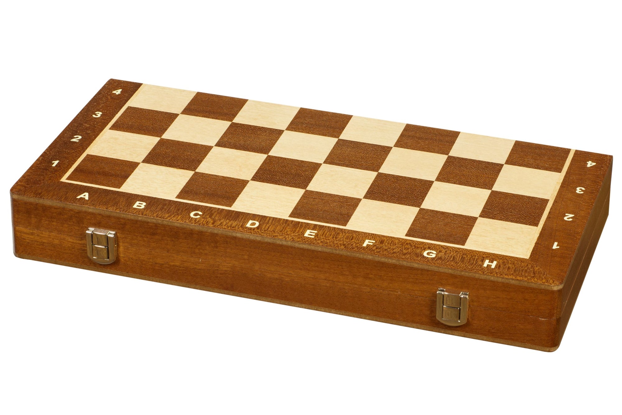 Estuche de tablero de ajedrez con incrustaciones de caoba y arce