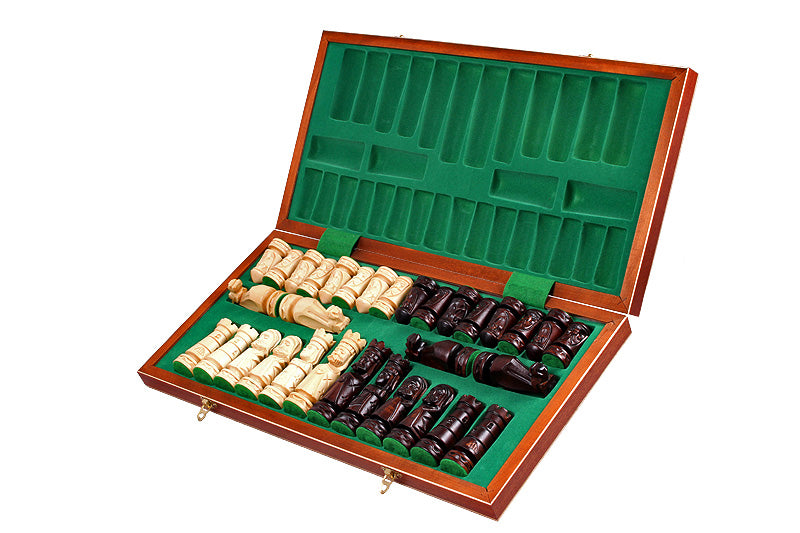 Juego de ajedrez plegable Castle Intarsia de caoba y sicomoro, tablero de 22"