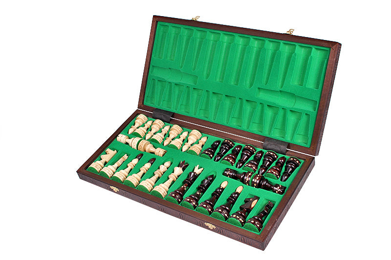 Juego de ajedrez de estilo indio con tablero plegable quemado (120 mm)