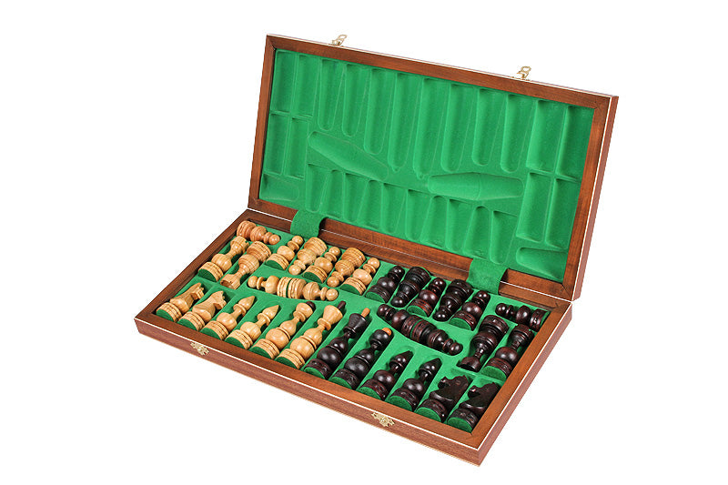 Juego de ajedrez Debiut de madera de cerezo con piezas lastradas y tablero plegable con incrustaciones, 12 cm (4,72 pulgadas)