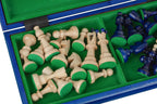 Juego de ajedrez plegable azul tamaño as n.° 4 con rey de 9,9 cm y compartimento de almacenamiento