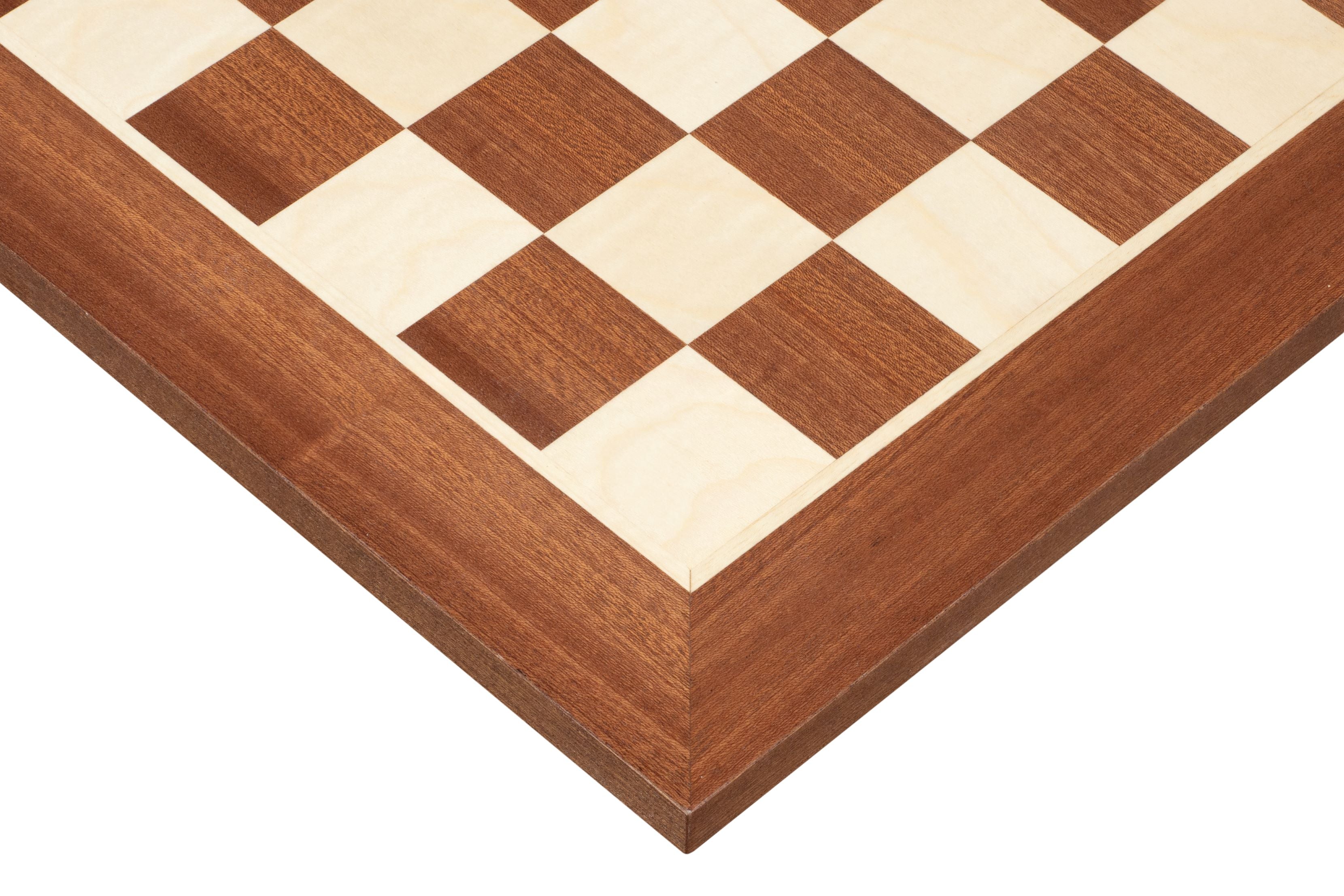 Tablero de ajedrez de doble cara de caoba y sicomoro – 48 cm (ajedrez + damas)