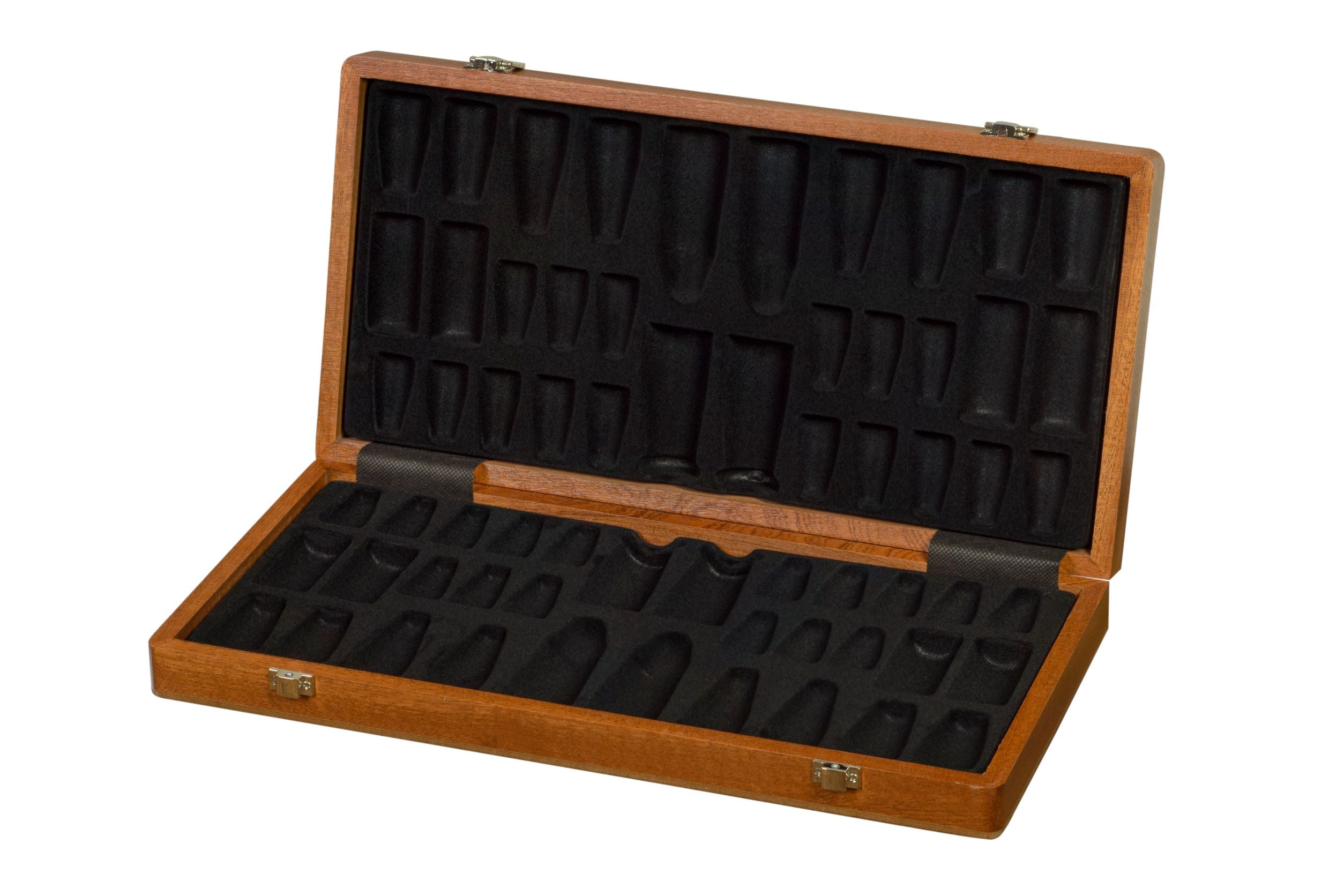 Estuche de tablero de ajedrez con incrustaciones de caoba y arce
