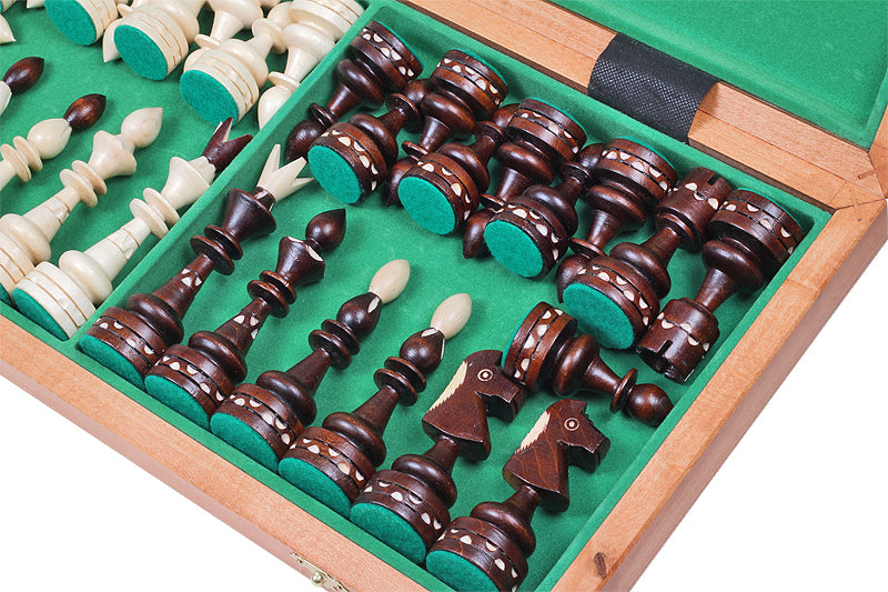 Juego de ajedrez de estilo indio con tablero plegable con incrustaciones (tamaño King de 4,72 pulgadas / 120 mm)
