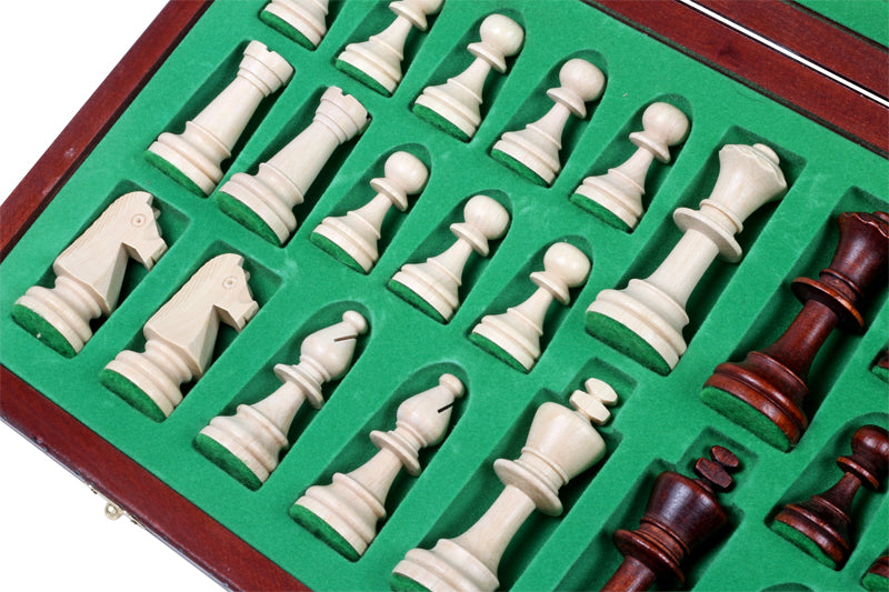 Juego de ajedrez Consul estilo Staunton con bandeja de inserción, acabado marrón, 3,15 pulgadas, tamaño King