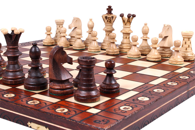 Juego de ajedrez de madera Ambassador Brown Deluxe con bandeja de inserción – Tamaño n.° 5.5