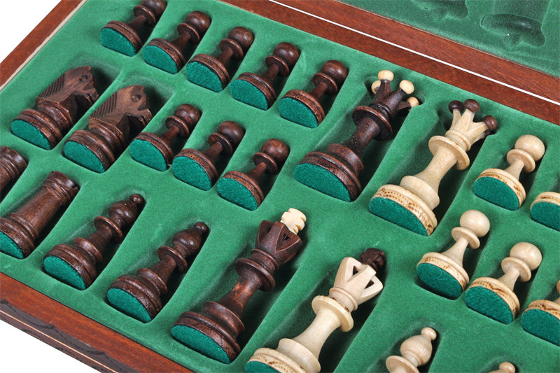 Juego de ajedrez juvenil con tablero plegable quemado (85 mm de grosor)