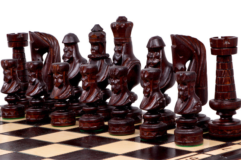 Juego de ajedrez plegable pequeño César, piezas artesanales de madera de tilo, tablero de 23,6"