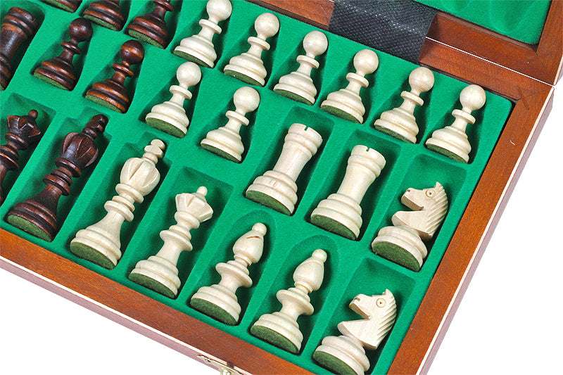 Juego de ajedrez olímpico pequeño con incrustaciones y bandeja (tamaño King de 2,56 pulgadas)