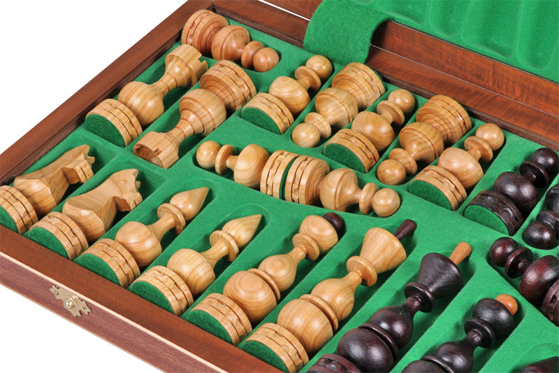 Juego de ajedrez Debiut de madera de cerezo con piezas lastradas y tablero plegable con incrustaciones, 12 cm (4,72 pulgadas)