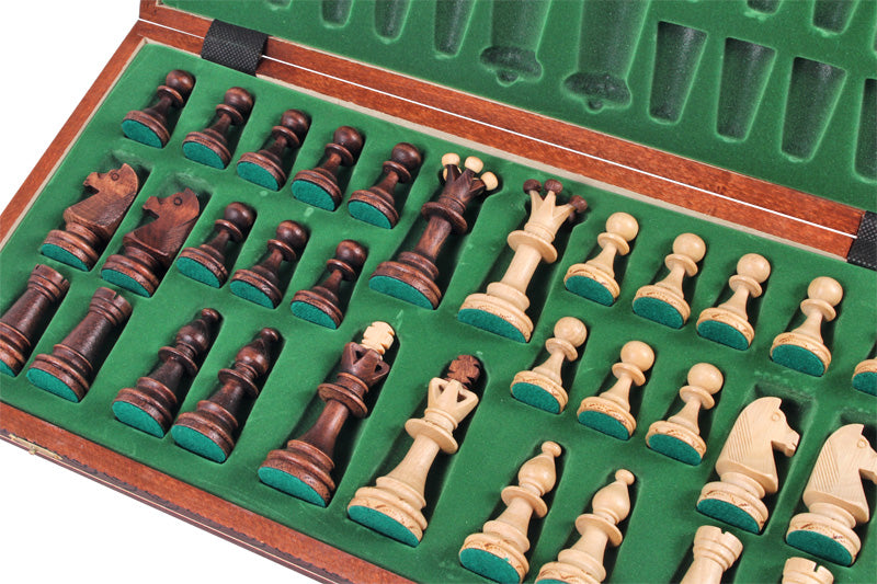 Juego de ajedrez Consul con bandeja de inserción, hecho a mano, de madera, 3,54 pulgadas, tamaño King