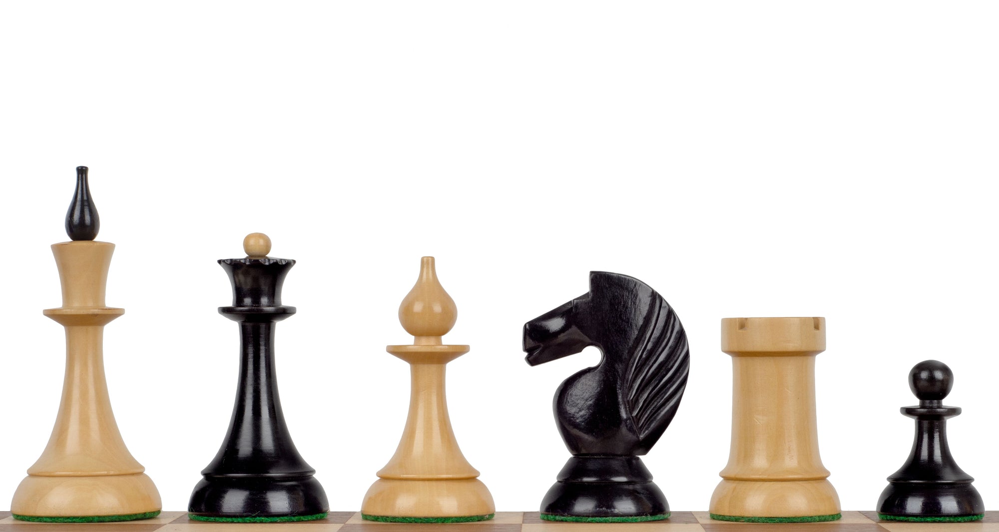 Piezas de ajedrez Gambito de Dama – Rey de 4", madera de boj y ebonizado, réplica de Moscú de 1957