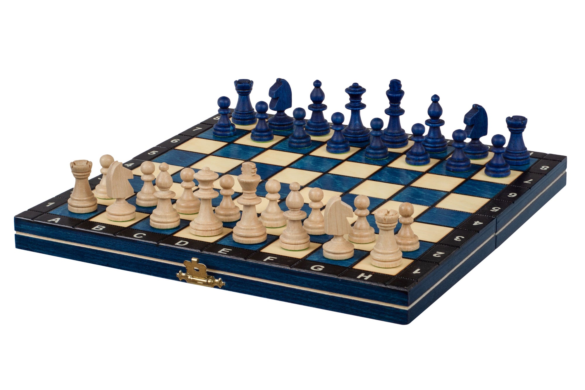 Juego de ajedrez magnético de madera azul (tablero de 27 cm)