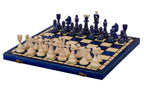 Juego de ajedrez plegable azul tamaño as n.° 4 con rey de 9,9 cm y compartimento de almacenamiento