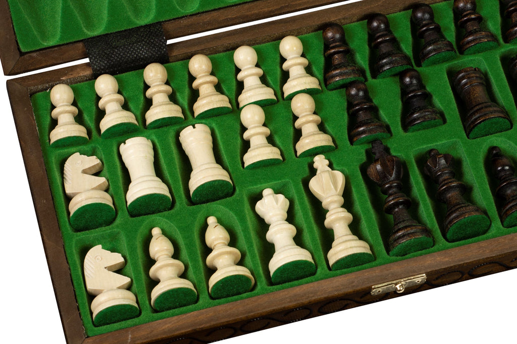 Juego de ajedrez clásico polaco de madera de 13,8 pulgadas con bandeja (pieza King de 2,36 pulgadas)