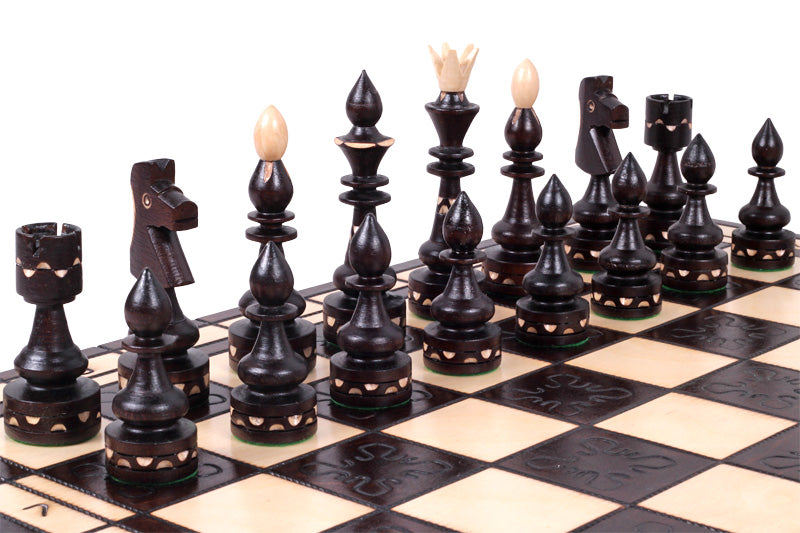 Juego de ajedrez de estilo indio con tablero plegable quemado (120 mm)