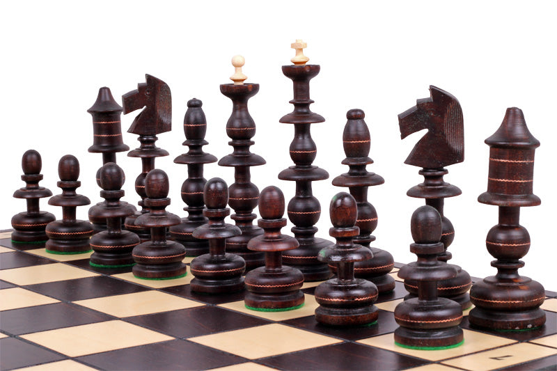 Juego de ajedrez polaco antiguo con bandeja (tamaño King de 5,5 pulgadas)
