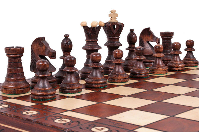 Juego de ajedrez de madera Ambassador Brown Deluxe con bandeja de inserción – Tamaño n.° 5.5