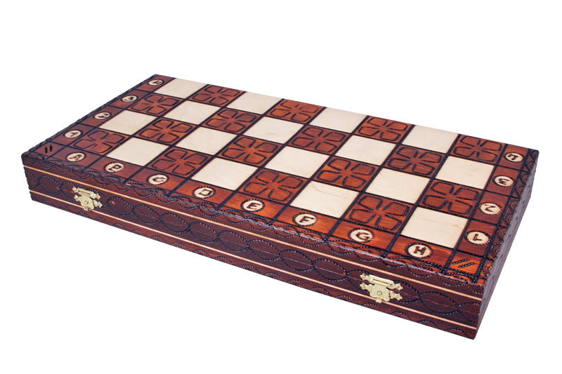 Juego de ajedrez juvenil con tablero plegable quemado (85 mm de grosor)