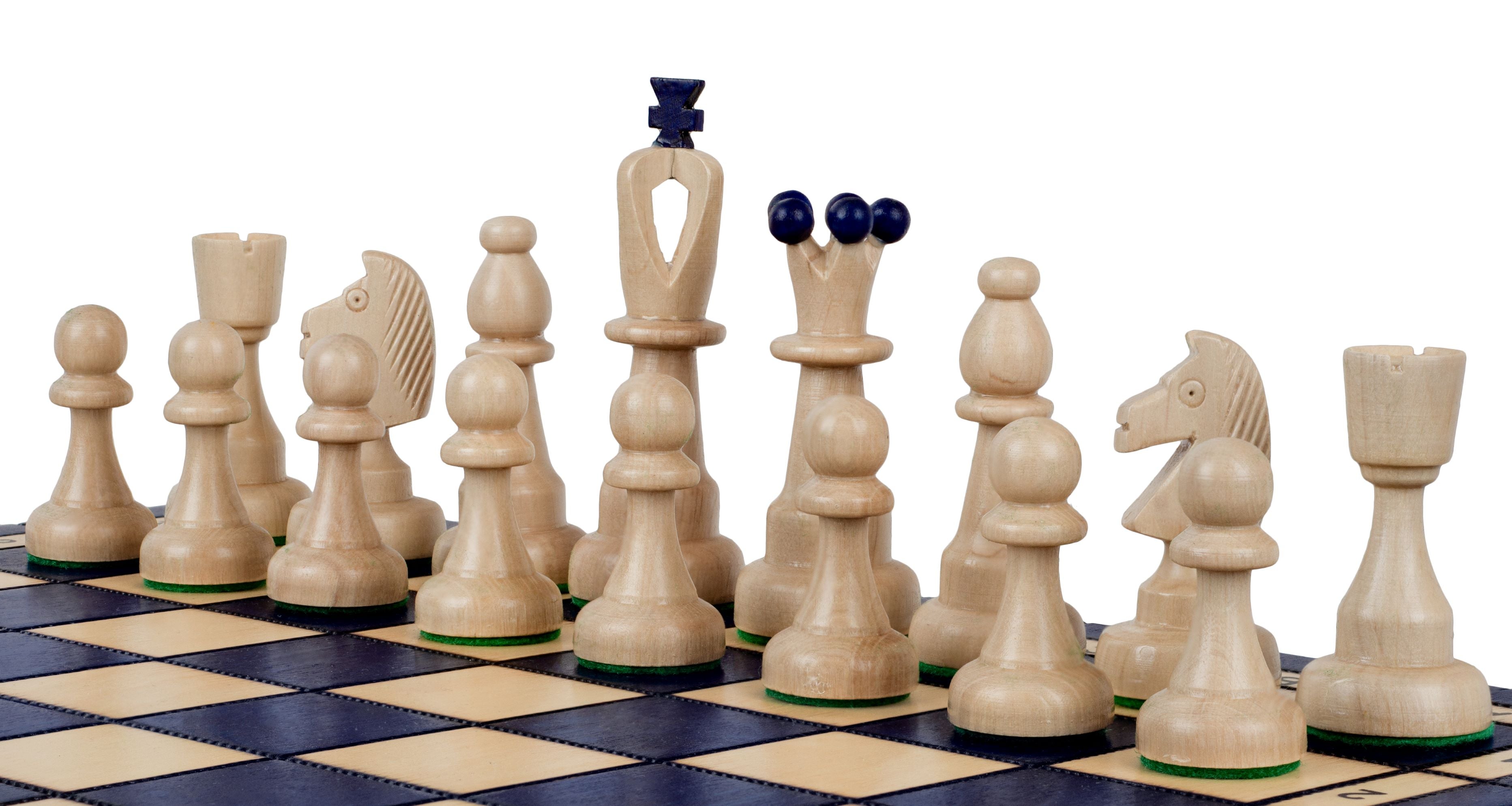 Juego de ajedrez plegable azul tamaño as n.° 4 con rey de 9,9 cm y compartimento de almacenamiento