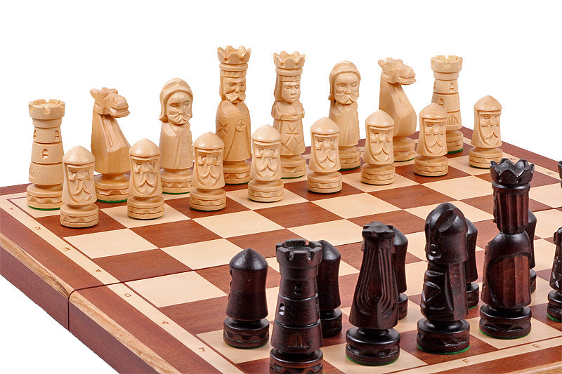 Juego de ajedrez plegable Castle Intarsia de caoba y sicomoro, tablero de 22"