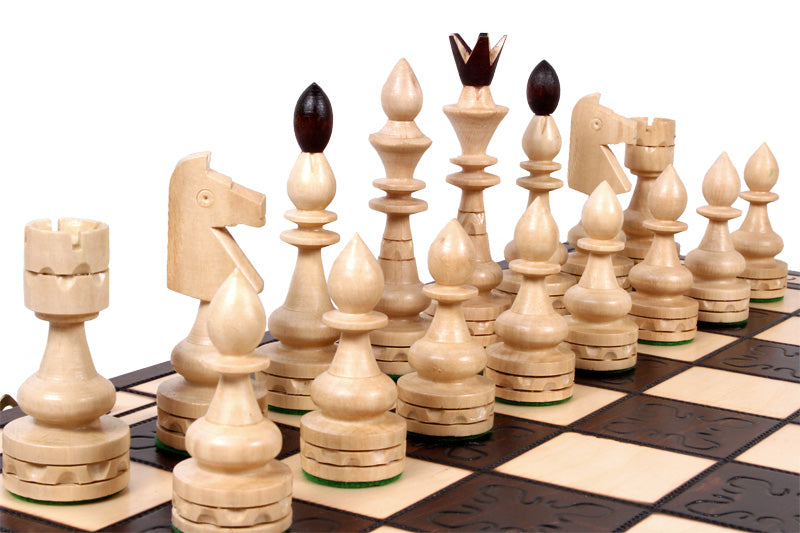 Juego de ajedrez de estilo indio con tablero plegable quemado (120 mm)
