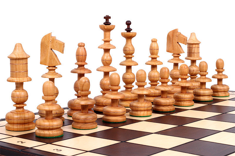 Juego de ajedrez polaco antiguo con bandeja (tamaño King de 5,5 pulgadas)