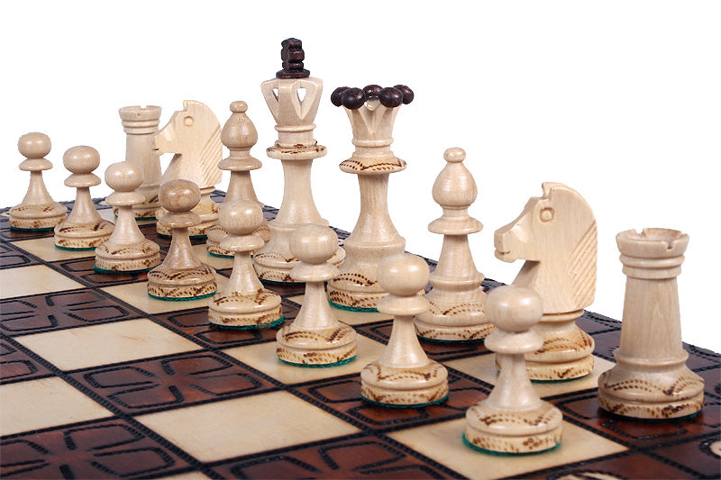 Juego de ajedrez juvenil con tablero plegable quemado (85 mm de grosor)