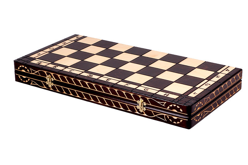 Juego de ajedrez plegable pequeño César, piezas artesanales de madera de tilo, tablero de 23,6"