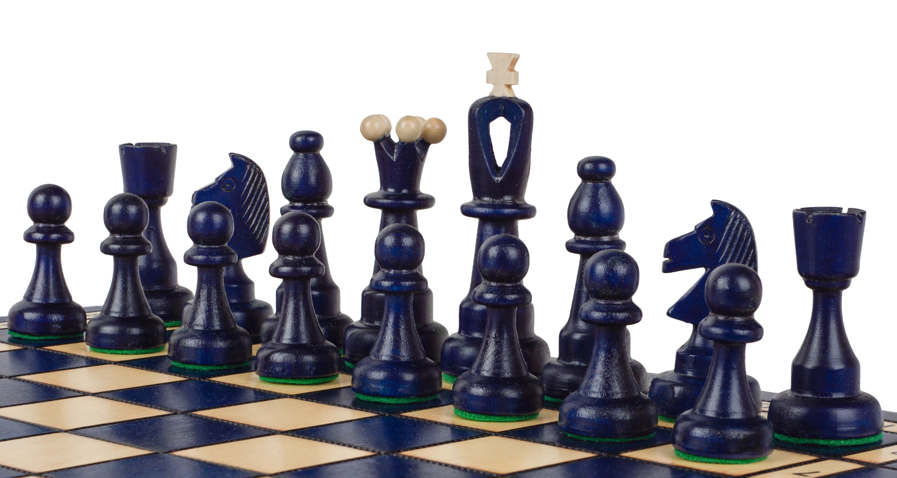 Juego de ajedrez plegable azul tamaño as n.° 4 con rey de 9,9 cm y compartimento de almacenamiento