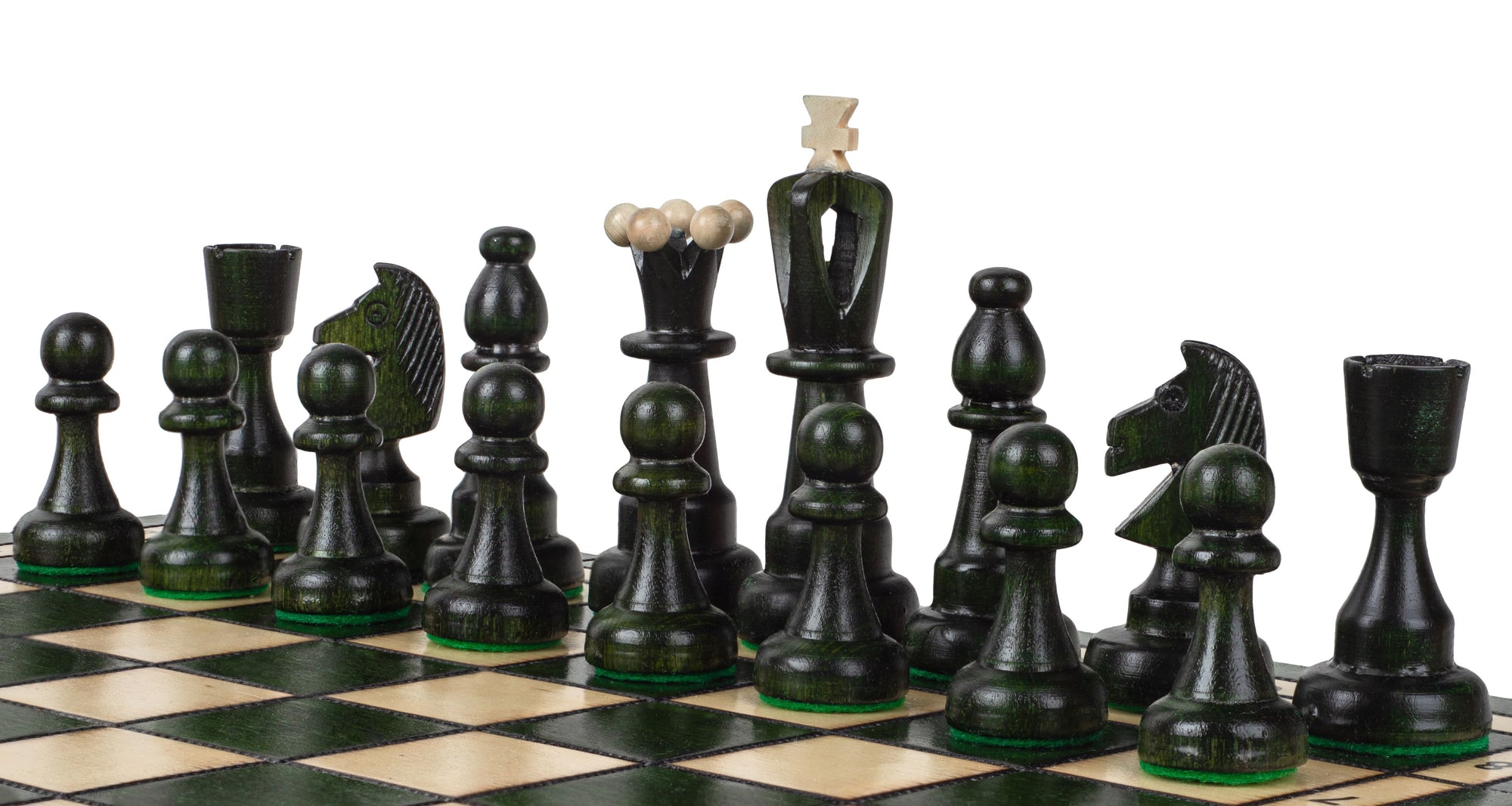 Juego de ajedrez plegable verde tamaño as n.° 4 con rey de 9,9 cm y almacenamiento interno