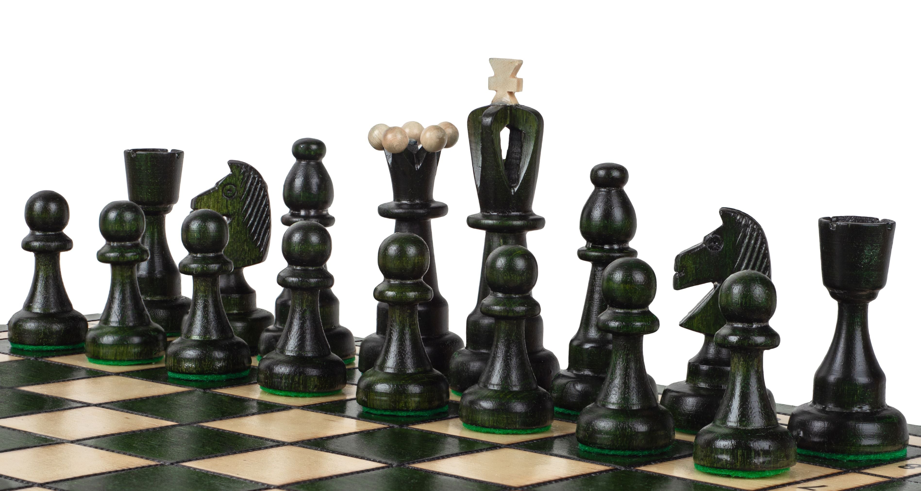 Juego de ajedrez plegable verde tamaño as n.° 4 con rey de 9,9 cm y almacenamiento interno