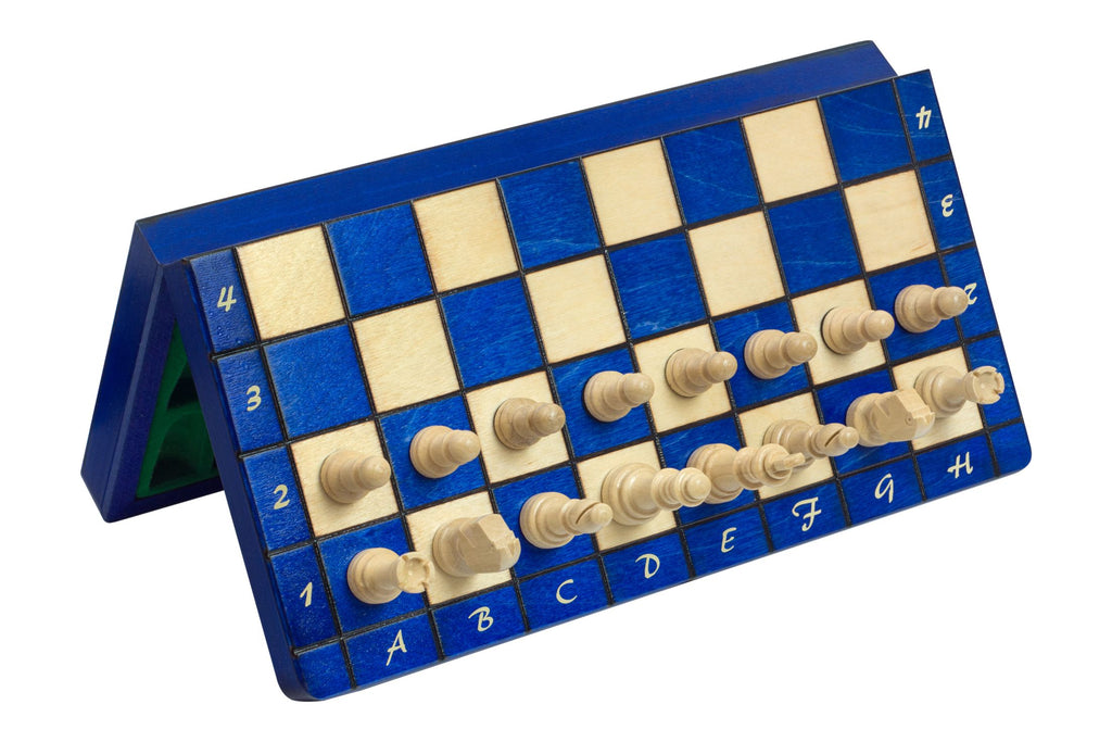 Juego de ajedrez magnético azul con bandeja (Rey de 2,36")