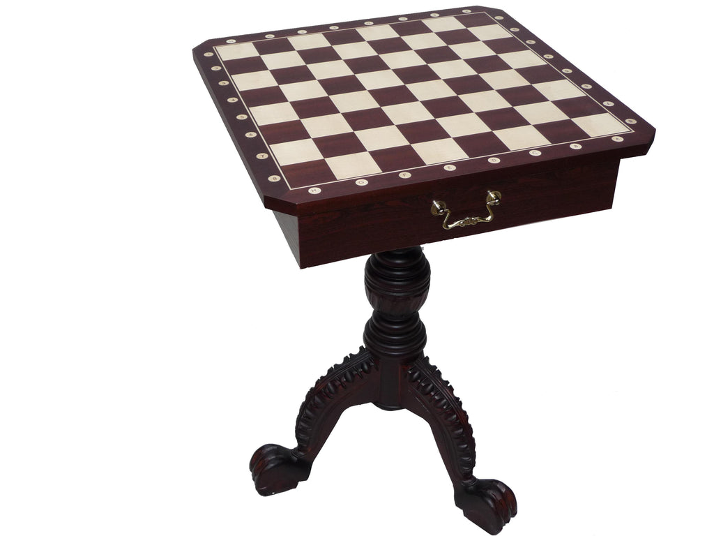 Mesa de ajedrez de caoba con cajones – Tablero de 54 cm