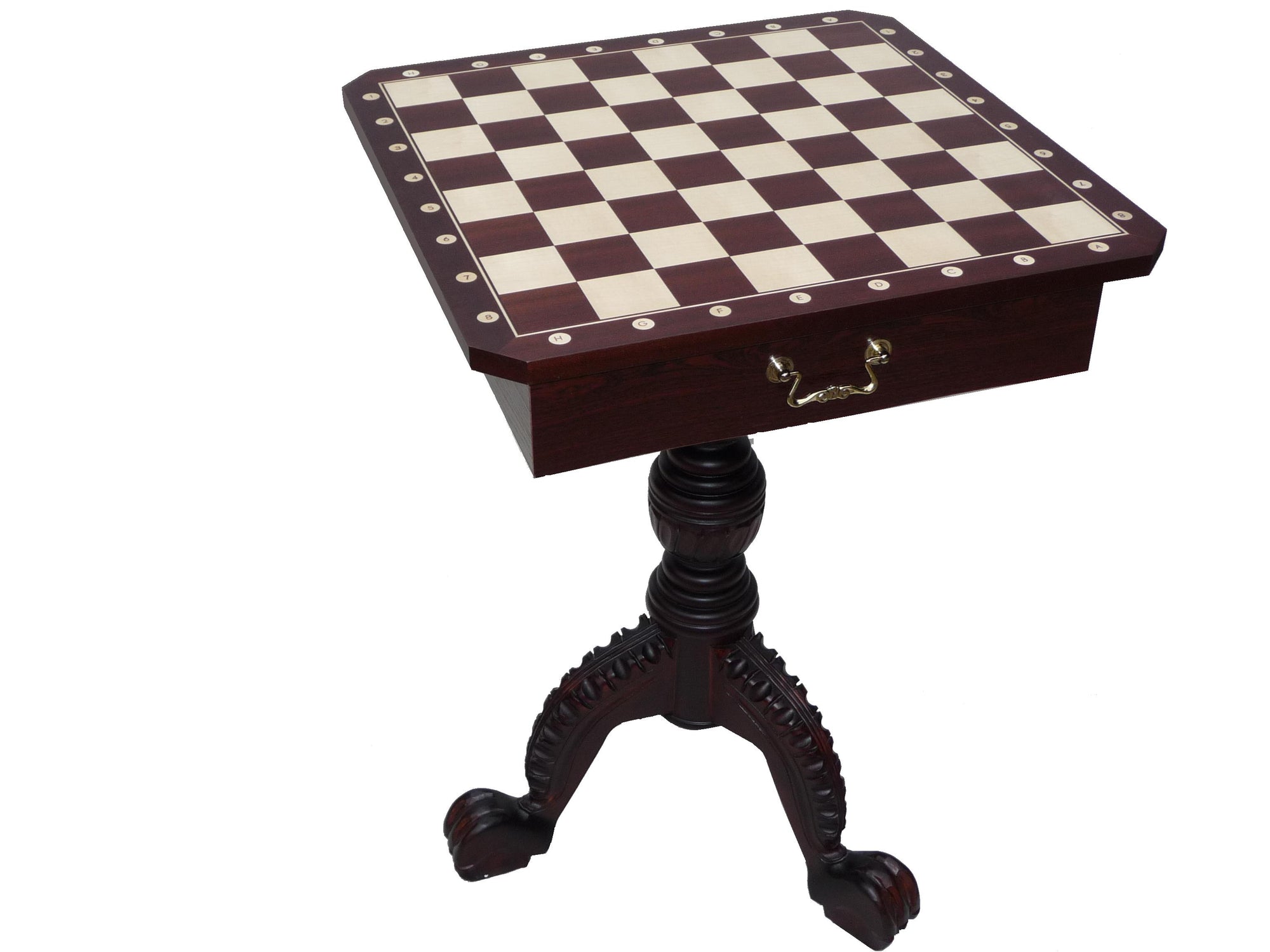 Mesa de ajedrez de caoba con cajones – Tablero de 54 cm